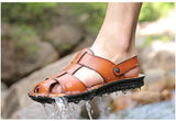 NXY Men's Closed-Toe Leather Fisherman Sandals for Outdoor Beach Walking Hiking