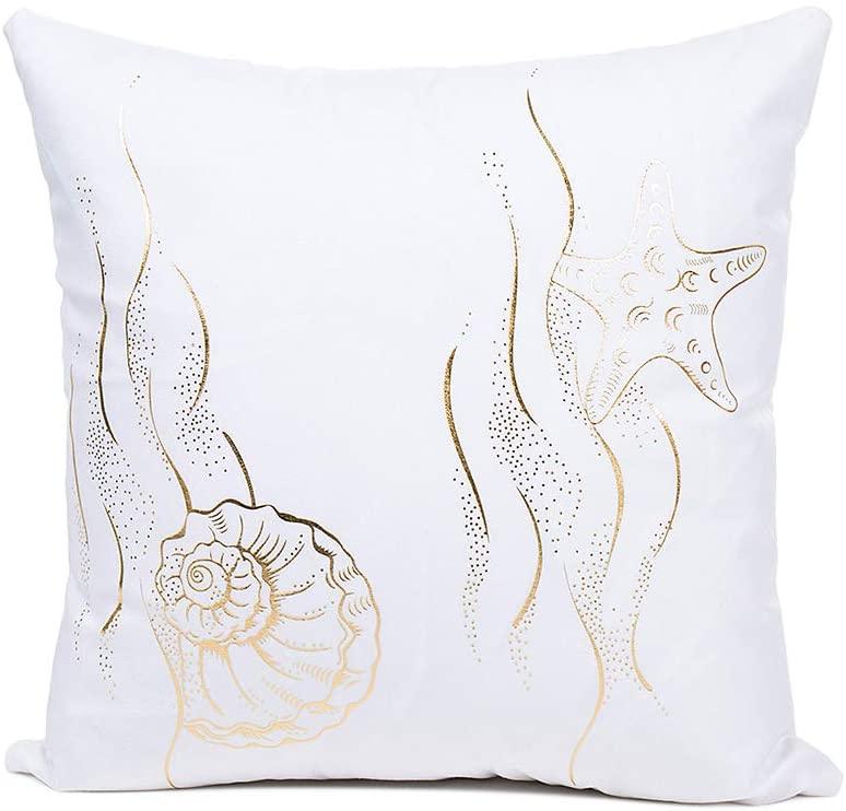MHB Home Pillowcase 18x18 Zippered Sea Theme Pillow Covers Protectors &amp; Pillow Covers Gold Foil