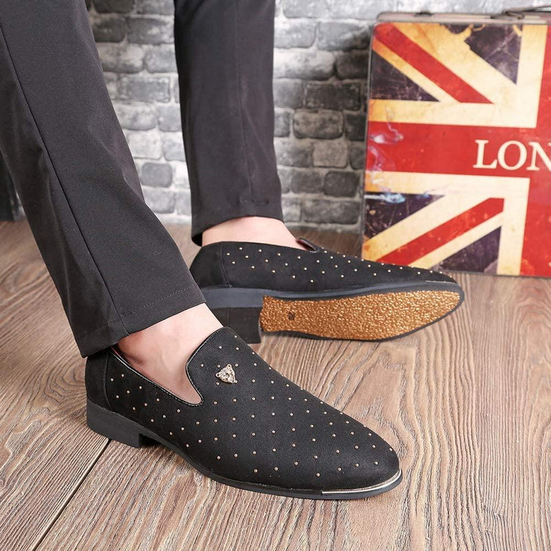 NXY Men's Pointed Toe Rivet Dress Shoes Glitter Loafers Plus Size