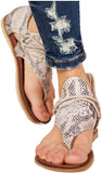 Winsummer Women Summer Sandals Retro Bohemian Back Zipper Leopard Sandals Beach Shoes T-Strap Roman Open-Toe Sandals