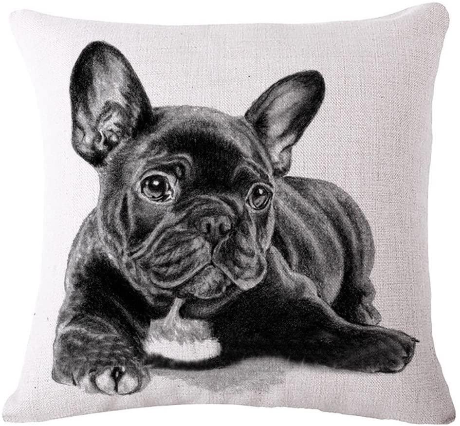 MHB Decorative Animals French Bulldog Cotton Linen Throw Pillow Covers 18 x18 Inch (Pack of 4 Pieces)