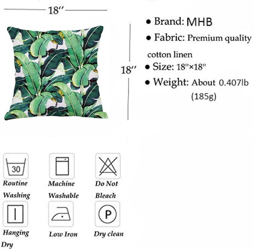 NXY Fundas de almohada decorativas con diseño de hojas de palma tropicales vintage, funda de almohada de lino y algodón, 18.0 x 18.0 in