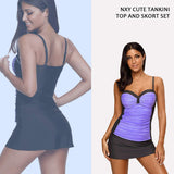 NXY Women's Colorblock Push Up Tankini Tops with Skirted Bottom Swimsuits Set