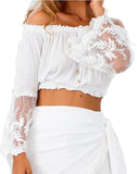 NXY Women's Off Shoulder Stripe Casual Blouse Shirt Top Cher Lace Crop White