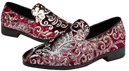 NXY Men's Loafers Velvet Sequins Embroidered Smoking Slippers