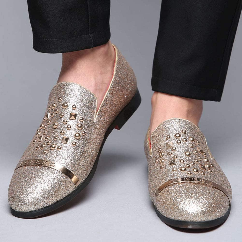 NXY Men's Cap-Toes Shiny Metal Sequin Rivets Vamp Slip-on Loafers Dress Shoes Size 7-13