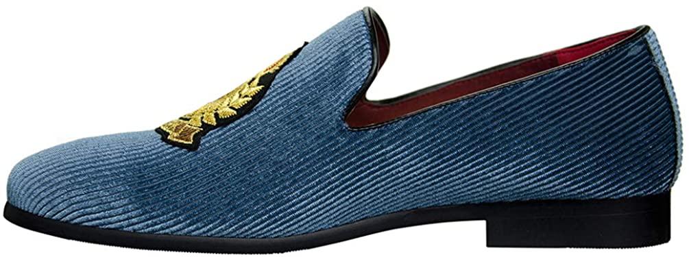  FQEQNQG Men's Velvet Loafers, Mens Dress Shoes with Gold  Chain, Slip-On Smoking Slippers, Penny Party Wedding Driving Shoes for  Men,Blue