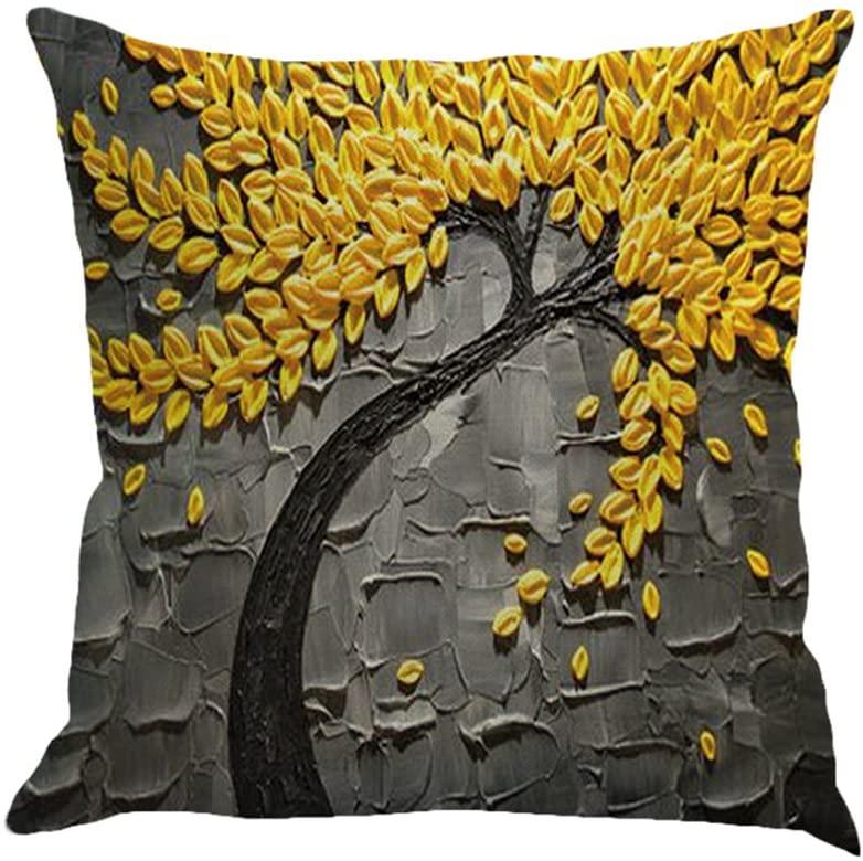 MHB Oil Painting Black Large Tree and Yellow Flower Cotton Linen Throw Pillow Covers 15% Cotton and 85% Polyester Pillowcase 18 x18 Inch (Grey)