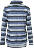 NXY Women's Long Sleeve Blue Multicolor Cowl Neck Striped Sweatshirt Tunics