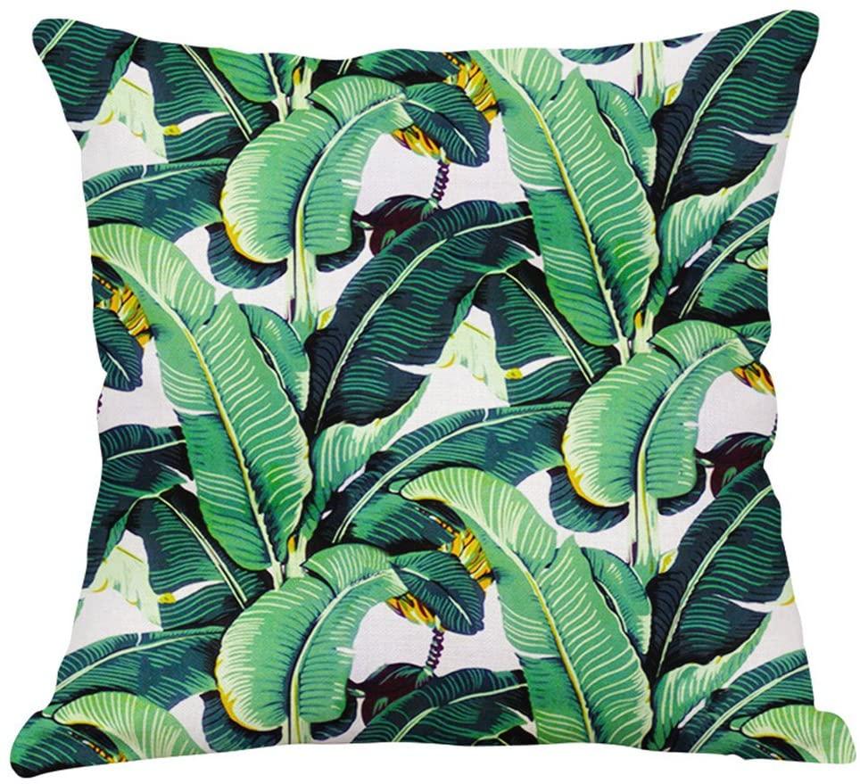 NXY Vintage Tropical Palm Leaves Pattern Decorative Throw Pillow Covers Cotton Linen Pillowcase 18 x 18 Inch