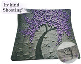 MHB Oil Painting Black Large Tree and Purple Flower Linen Decorative Pillowcase Cushion Cover 18 x18 Inch Pack of 2 (Grey)
