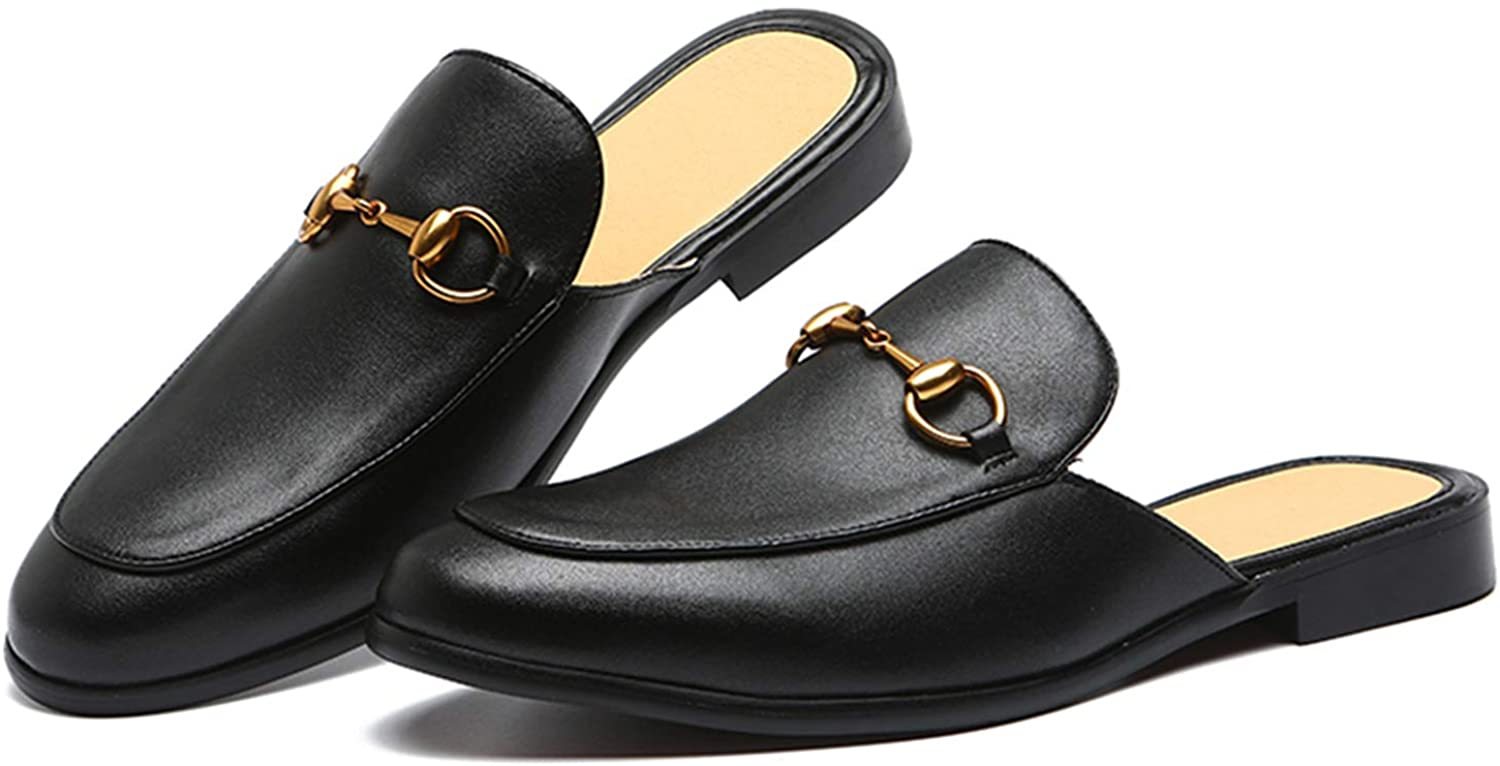 NXY Men's Slip-on Mule Loafer Leather Backless Casual Dress Slippers