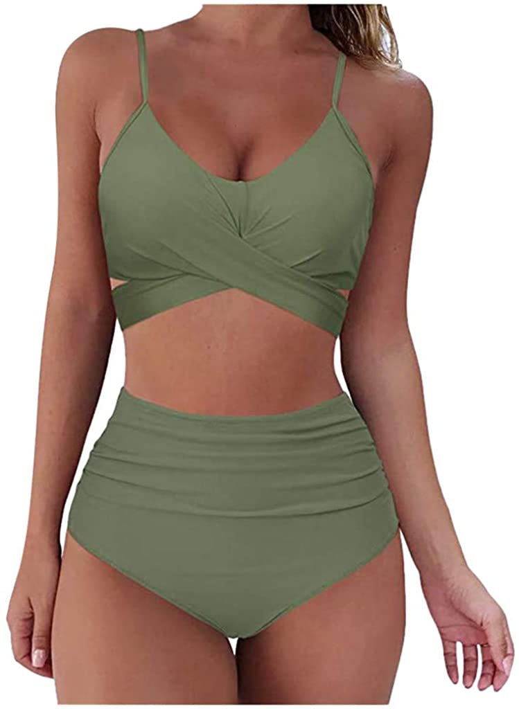 NXY summer Women's Swimsuit High Waisted Swimsuits Push Up Two Piece Bandage Cross Athletic Bathing Suits