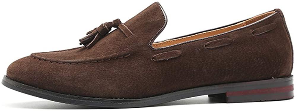NXY Men's Suede Slippers Loafers Dress Shoes with Tassel Flats Slip-on Prom Loafer