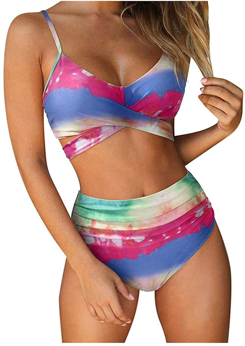 NXY summer Women's Swimsuit High Waisted Swimsuits Push Up Two Piece Bandage Cross Athletic Bathing Suits