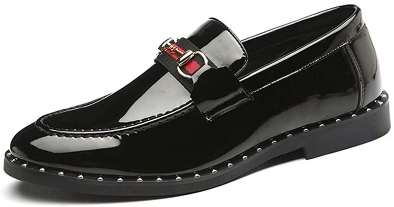 Black Penny Loafers for Men, Soft Fabric Leather Stylish Metal Buckle Mens Loafers, Classic Pointed Toe Dress Shoes &amp; Driving Shoes for Men
