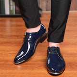 NXY Men's Patent Leather Tuxedo Shoes Pointed Toe Lace Up Casual Wedding Shoes