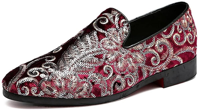 NXY Men's Loafers Velvet Sequins Embroidered Smoking Slippers