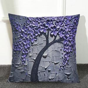 MHB Oil Painting Black Large Tree and Purple Flower Linen Decorative Pillowcase Cushion Cover 18 x18 Inch Pack of 2 (Grey)