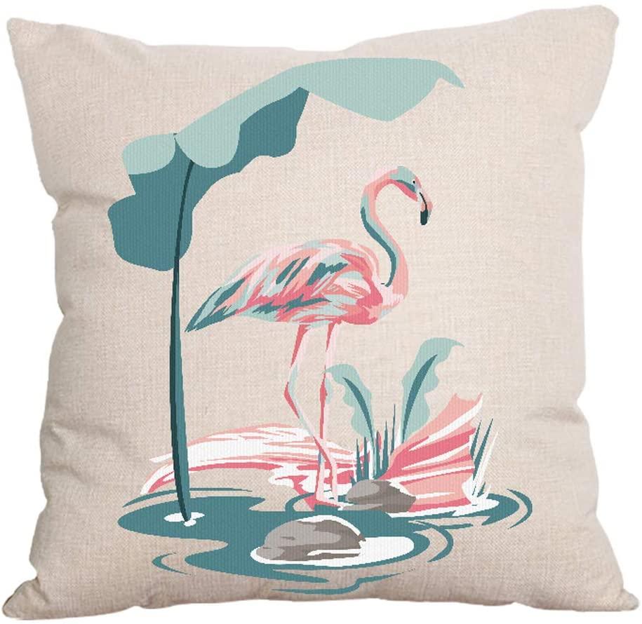MHB Square Cotton Linen Chair Cushion Covers Painted Flamingo Home Decoration Pillowcase 18x18 Inch