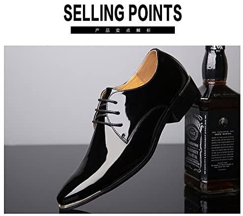 NXY Men's Patent Leather Tuxedo Shoes Pointed Toe Lace Up Casual Wedding Shoes