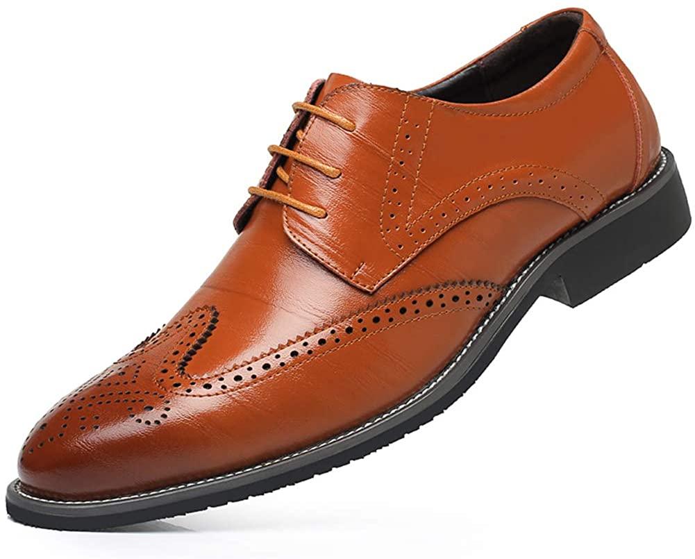 NXY Men's Brogue Carved Wingtip Leather Oxford Shoes Lace up Dress Shoes Size 7-13
