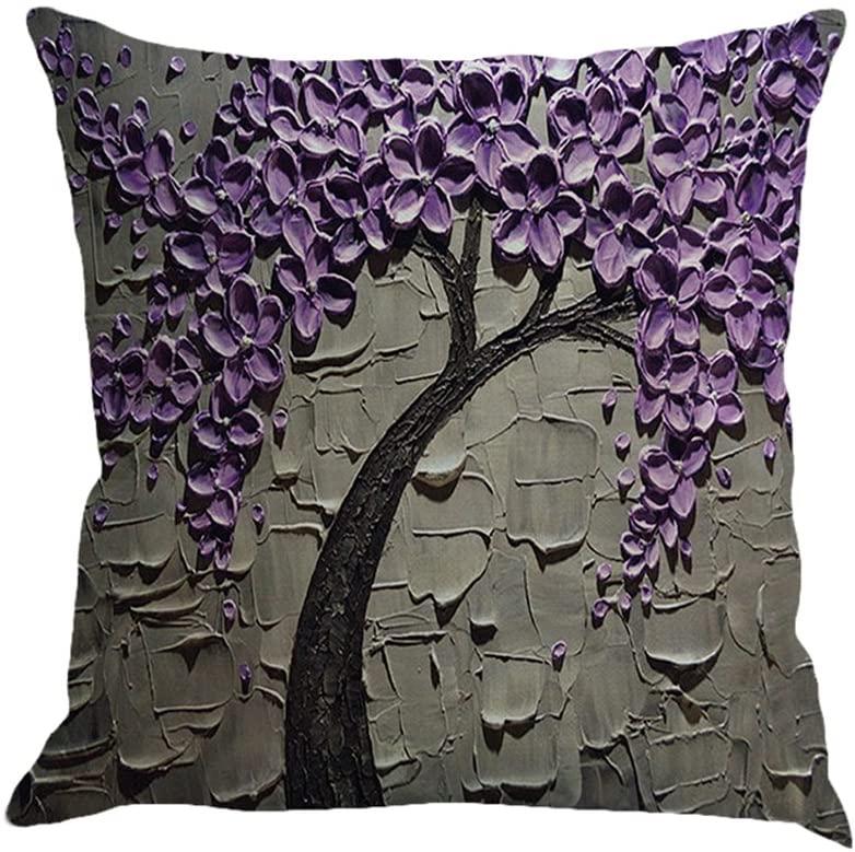 NXY Oil Painting Black Large Tree and Purple Flower Linen Throw Pillow Covers Decorative Pillowcase Cushion Cover 18 x18 Inch Pack of 2 (Multicolor)