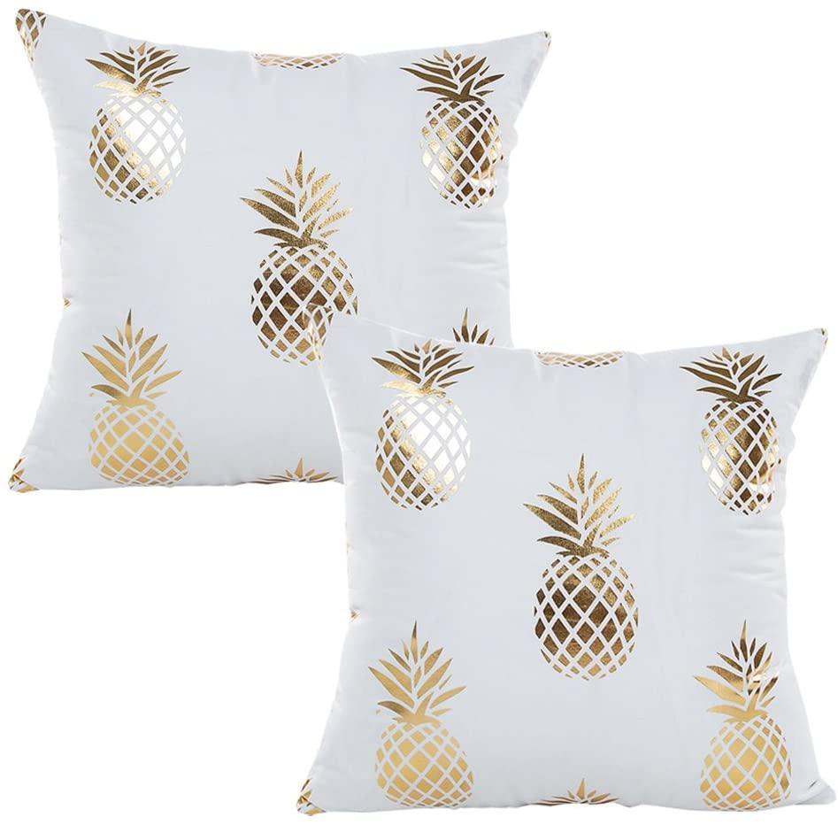 MHB Gold Foil Pineapple Square Cushion Cover Throw Pillow Cover Decorative Accent Pillows 18 x 18 Inch (Pack of 2)