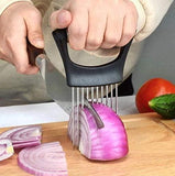 Food Slice Assistant, Stainless Steel Onion Holder for Slicing, Multifunctional Kitchen Aid, Vegetable Potato Cutter Meat Slicer with Non-Slip Handle, Food Slicers for Home Use, Easy to Clean