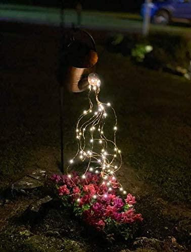 Star Shower Garden Art Light Decoration - 35&quot; Led Strands, Led Light with Timer, Watering Can Decor, Led Fairy Lights, Funny Art, Garden Sculptures &amp; Statues, String Lights for Outdoors
