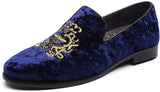 NXY Men's Penny Loafers Velvet Wedding Dress Shoes Slip on Smoking Slippers Gold Embroidery Black/Blue