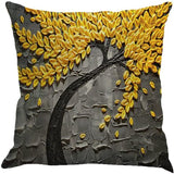 MHB Oil Painting Black Large Tree and Yellow Flower Cotton Linen Throw Pillow Covers 15% Cotton and 85% Polyester Pillowcase 18 x18 Inch (Grey)