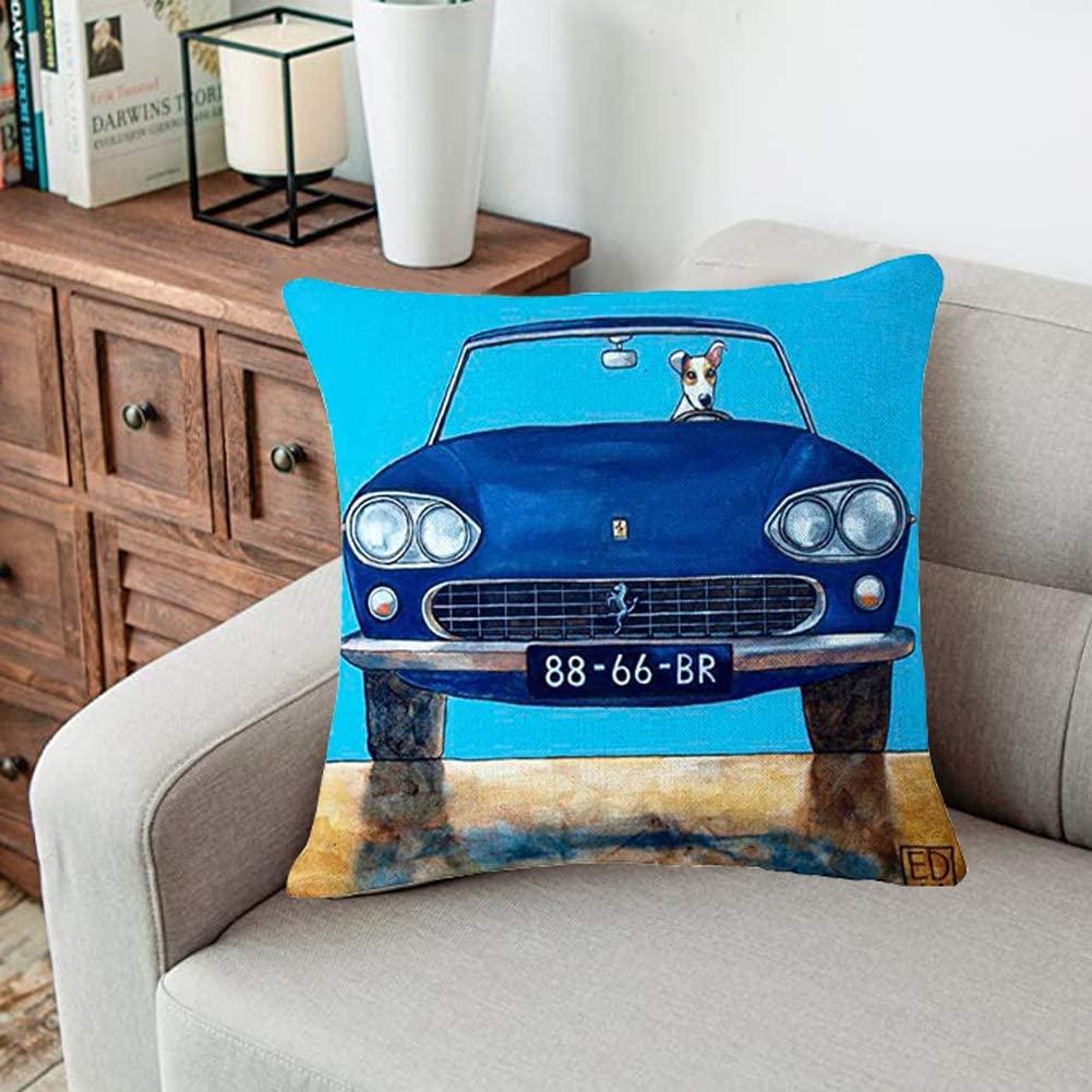 MHB Square Cushion Covers Car and Animal Theme Home D&eacute;cor Cotton Linen Pillowcase 18x18 Inch