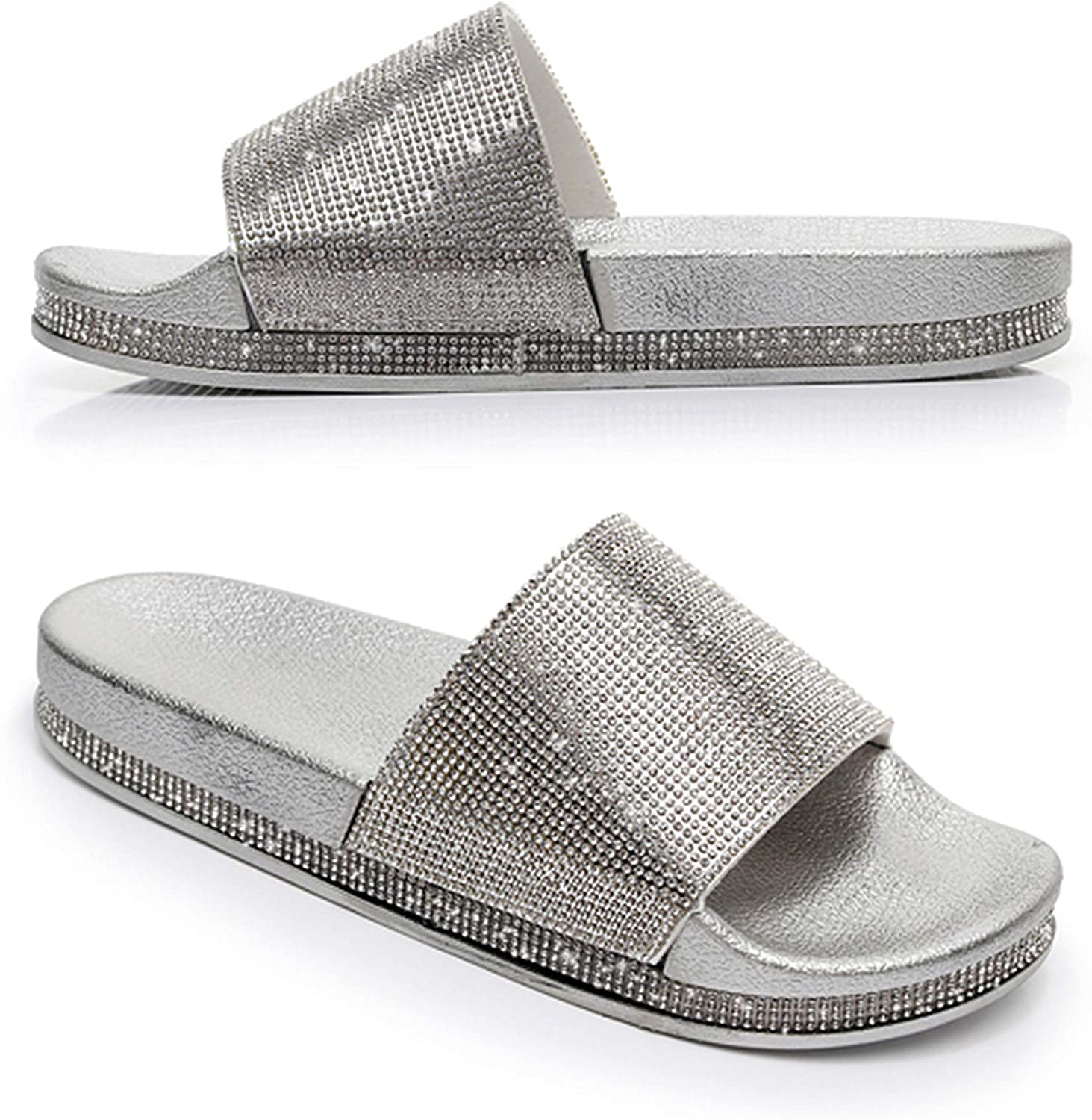 NXY Women's Sequin Glitter Slide Slip on Flatform Footbed Sandal Slippers for Indoor and Outdoor Size 5-10