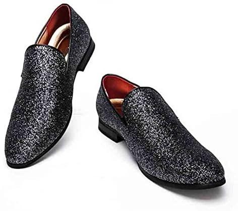 NXY Men's Sparkling Glitter Luxury Slip on Loafers Smoking Slipper