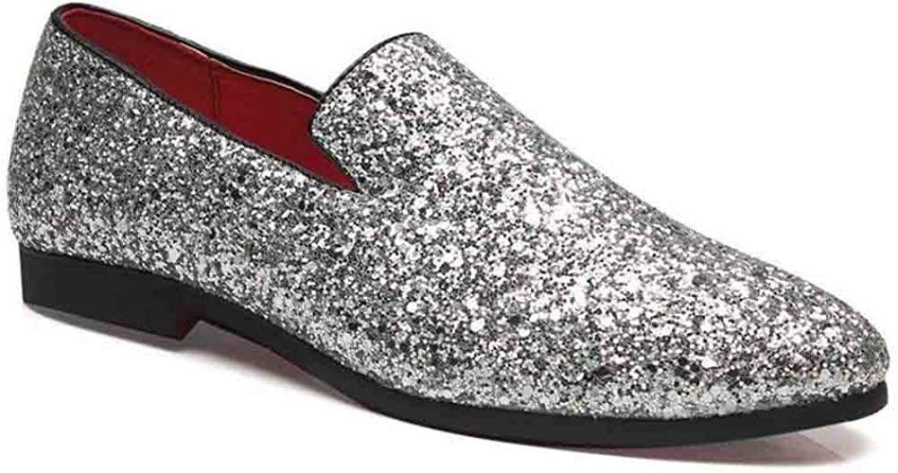 NXY Men's Sparkling Glitter Luxury Slip on Loafers Smoking Slipper