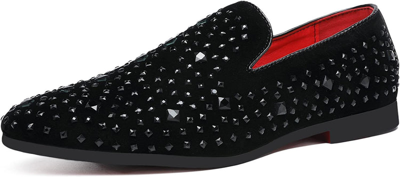 NXY Mocasines de Esmoquin de Moda para Hombre Mocasines de Boda Negros sin Cordones con Diamantes de imitación 