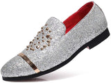 NXY Men's Cap-Toes Shiny Metal Sequin Rivets Vamp Slip-on Loafers Dress Shoes Size 7-13