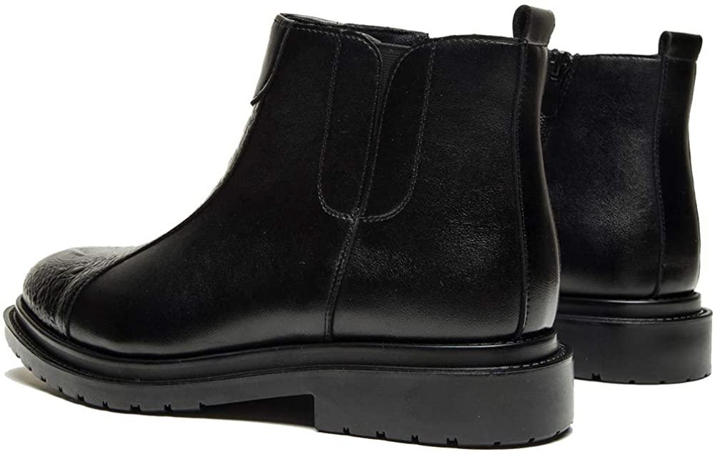 Leo Men's Chelsea Boots Leathe Slip-on with Side Elastic Ankle Boots Classic Dress Booties Black/Brown Size 7-11