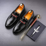 Black Penny Loafers for Men, Soft Fabric Leather Stylish Metal Buckle Mens Loafers, Classic Pointed Toe Dress Shoes &amp; Driving Shoes for Men