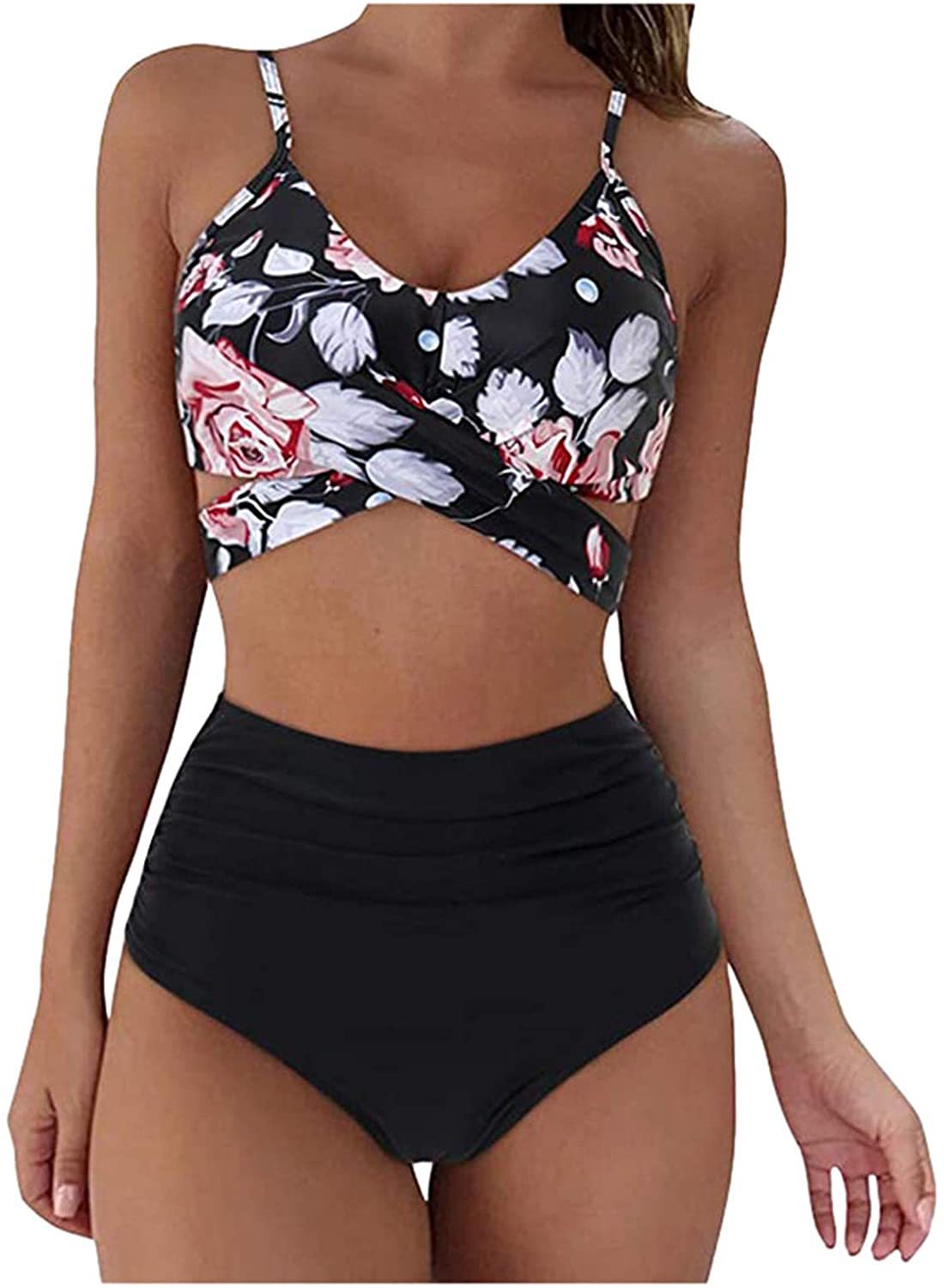 NXY summer Women's Swimsuit High Waisted Swimsuits Push Up Two Piece Bandage Cross Athletic Bathing Suits