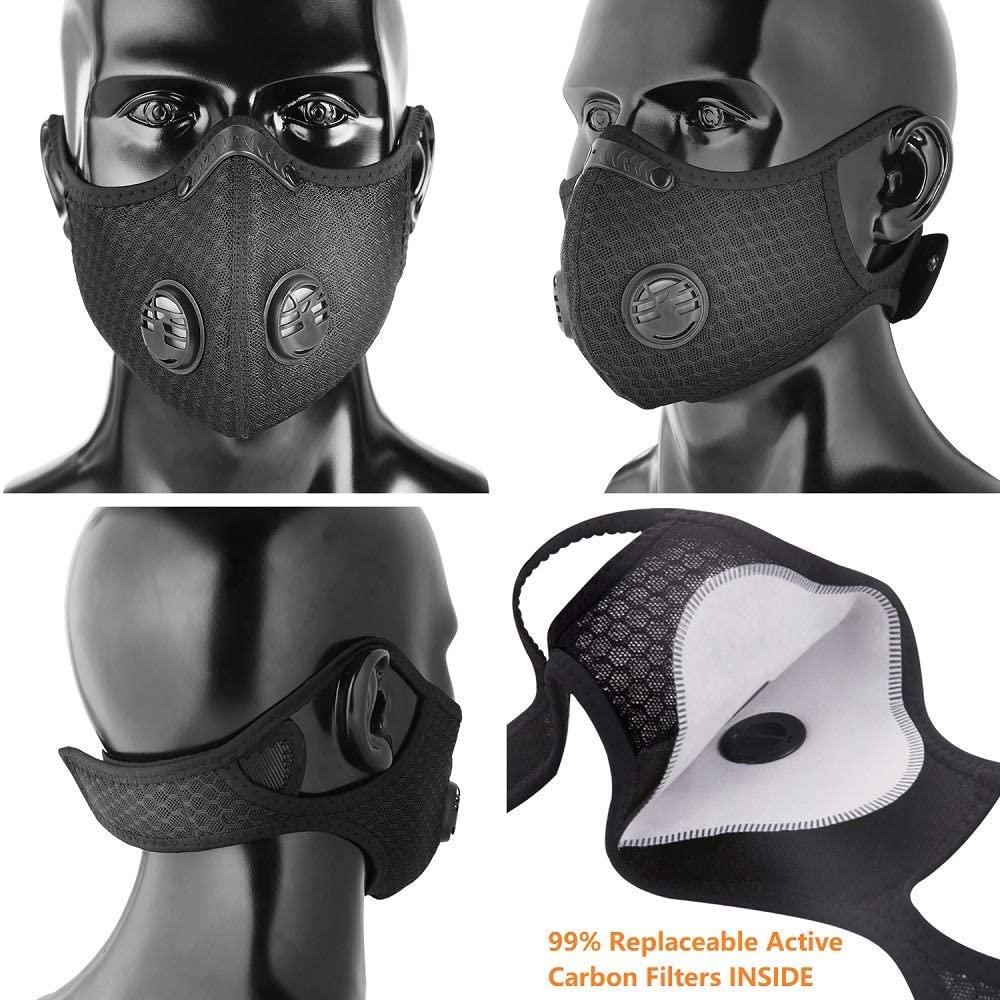 NXY Máscara antipolvo con filtros, respirador reutilizable de carbón activado a prueba de polvo, máscara de respiración de seguridad para alergia al polen, carpintería, siega, correr, ciclismo, actividades al aire libre (negro)