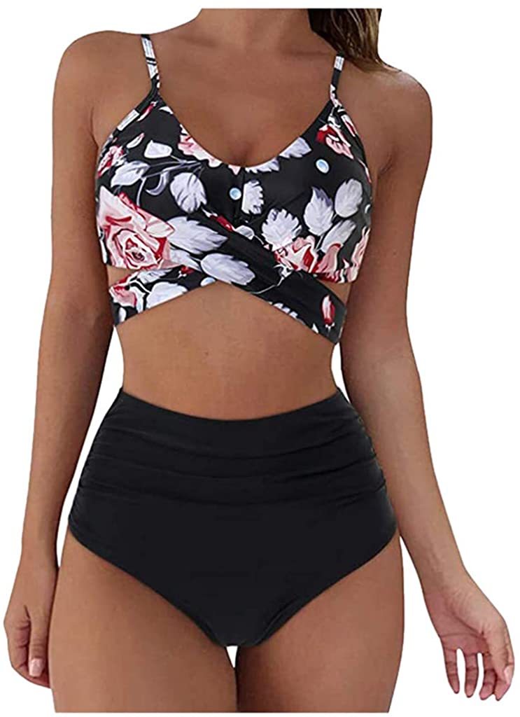 NXY summer Women's Swimsuit High Waisted Swimsuits Push Up Two Piece Bandage Cross Athletic Bathing Suits